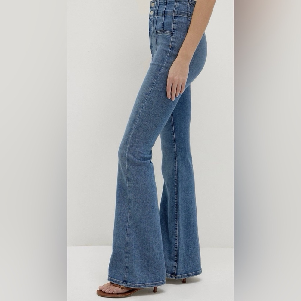 Free People We The Free Sunburst Blue Jayde Ultra High Rise Flare Leg Jeans 29 - Picture 3 of 16